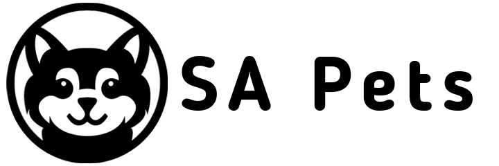 SA Pets logo, featuring the text 'SA Pets' next to a black and white stylized image of a dog's head.